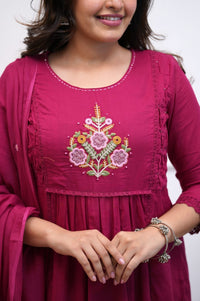 Women's Premium Cotton Embroidered A-Line Kurta Set with Dupatta