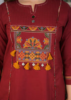 Women's Premium Cotton A-Line Embroidered Kurta Set with Printed Dupatta