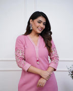 Women's Premium Cotton Slub Embroidered Kurta Pant Set