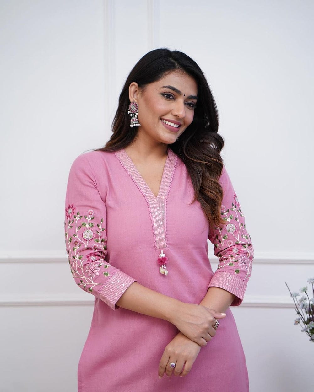 Women's Premium Cotton Slub Embroidered Kurta Pant Set