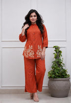 Women's Premium Cotton Embroidered Co-Ord Set