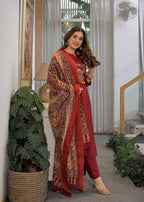 Women's Premium Cotton A-Line Embroidered Kurta Set with Printed Dupatta
