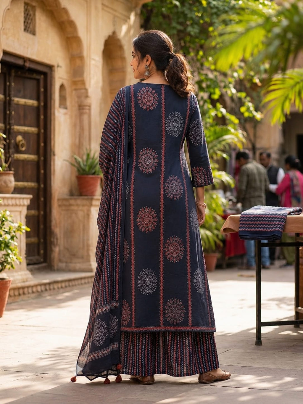 Women's Printed A-Line Kurta Set with Flared Dividers & Designer Dupatta