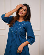 Women's Pintex & Manual Tagai Work A-Line Kurti Set with Pants