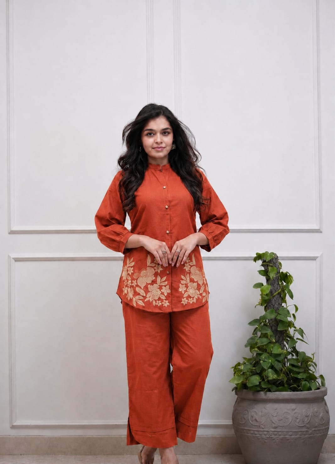 Women's Premium Cotton Embroidered Co-Ord Set