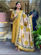 Women's Premium Cotton Embroidered Straight Kurta Set with Pants & Printed Dupatta