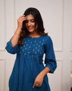 Women's Pintex & Manual Tagai Work A-Line Kurti Set with Pants
