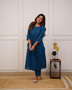 Women's Pintex & Manual Tagai Work A-Line Kurti Set with Pants