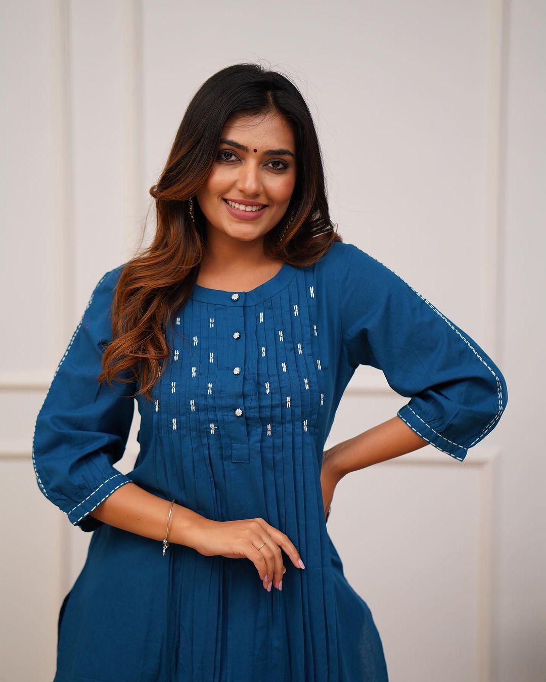 Women's Pintex & Manual Tagai Work A-Line Kurti Set with Pants