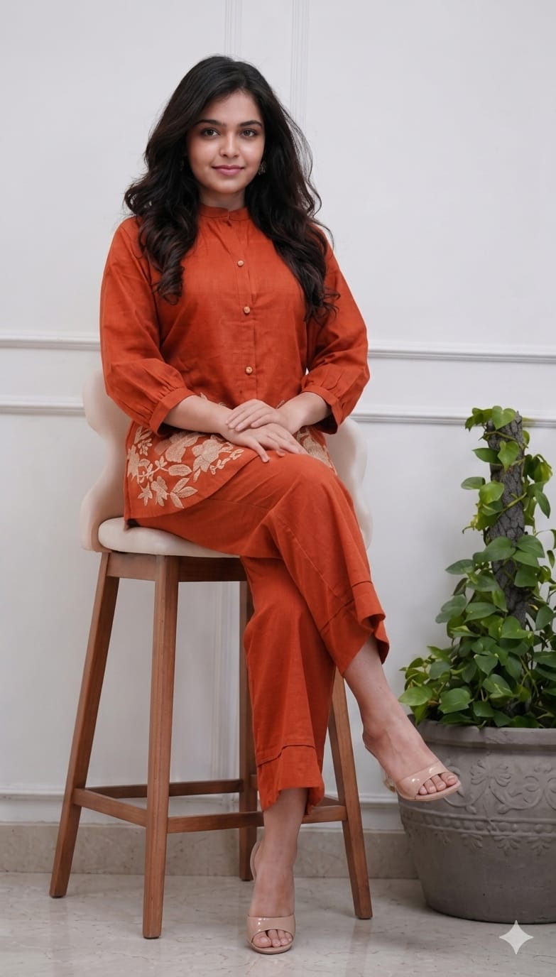 Women's Premium Cotton Embroidered Co-Ord Set
