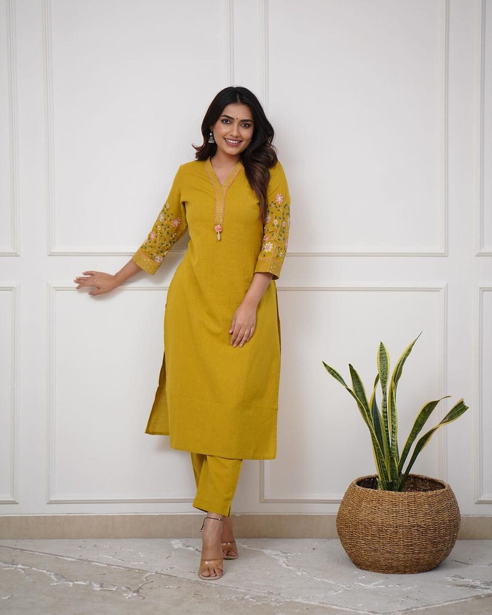 Women's Premium Cotton Slub Embroidered Kurta Pant Set