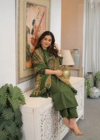 Women's Premium Cotton A-Line Embroidered Kurta Set with Printed Dupatta