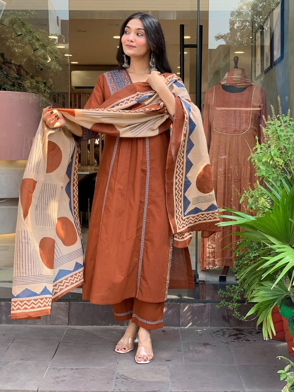 Women's Premium Cotton Embroidered Straight Kurta Set with Pants & Printed Dupatta