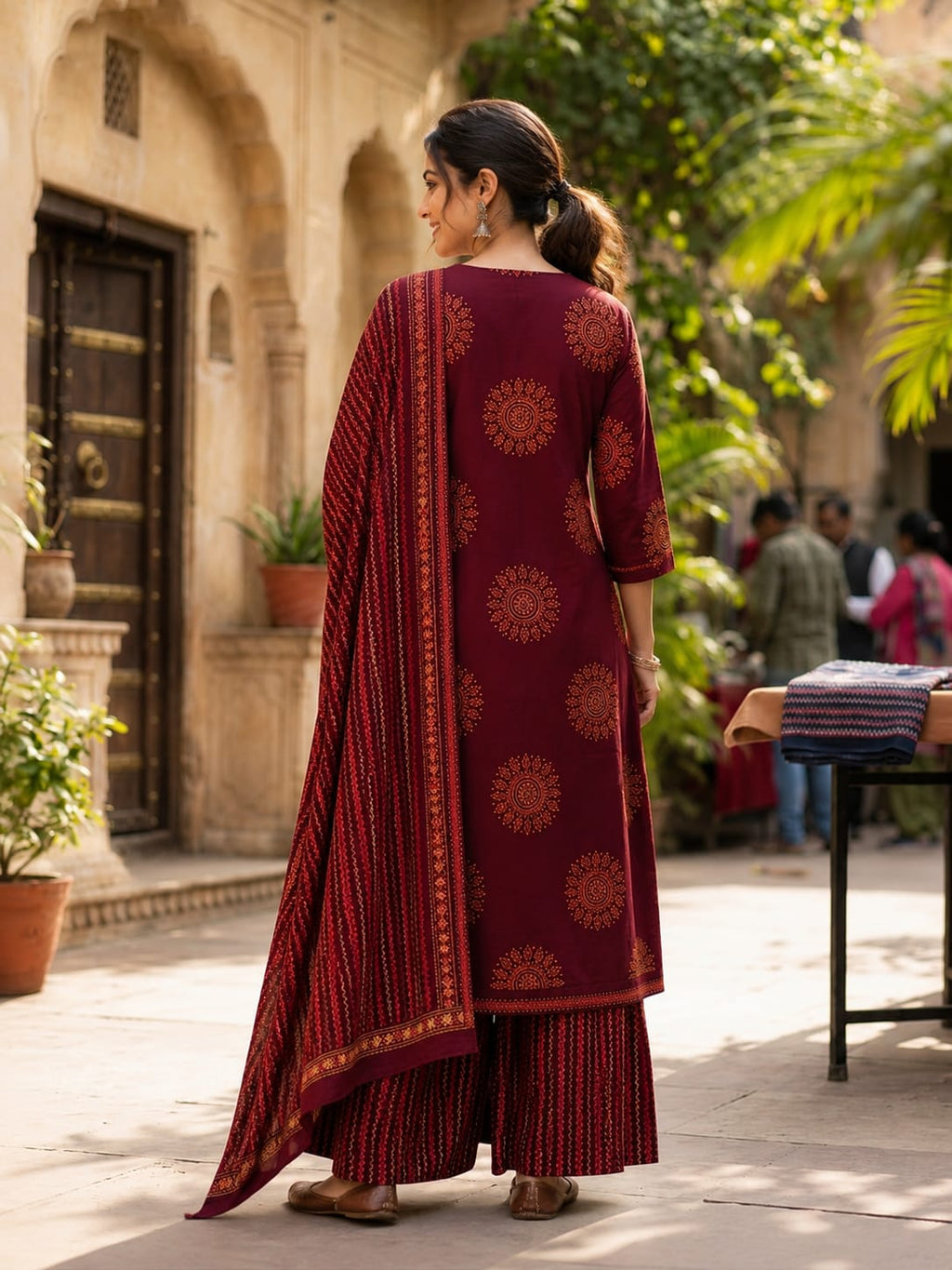 Women's Printed A-Line Kurta Set with Flared Dividers & Designer Dupatta