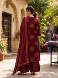 Women's Printed A-Line Kurta Set with Flared Dividers & Designer Dupatta