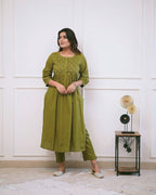 Women's Pintex & Manual Tagai Work A-Line Kurti Set with Pants