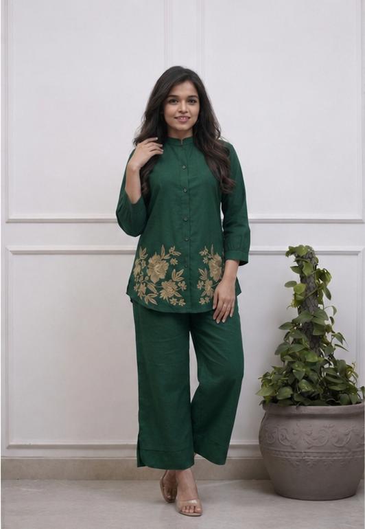 Women's Premium Cotton Embroidered Co-Ord Set