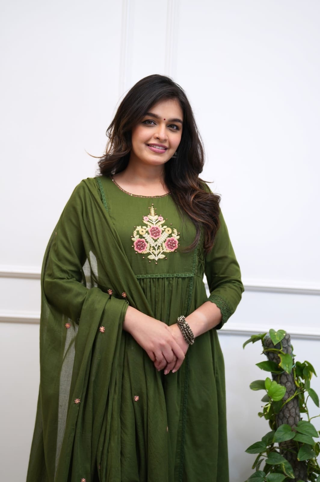 Women's Premium Cotton Embroidered A-Line Kurta Set with Dupatta