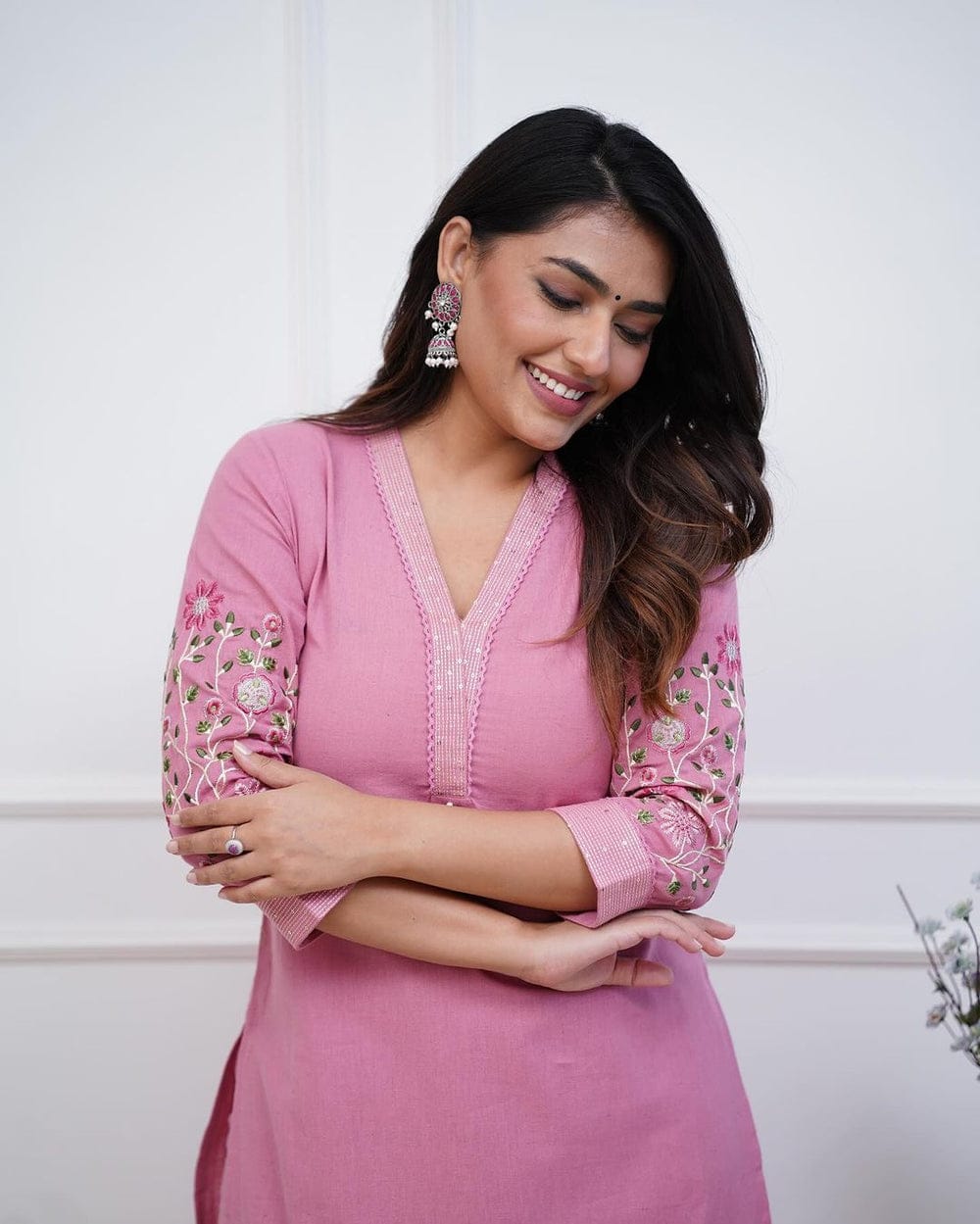 Women's Premium Cotton Slub Embroidered Kurta Pant Set
