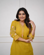 Women's Premium Cotton Slub Embroidered Kurta Pant Set