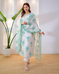 Women's Premium Floral Printed Cotton Kurti Set with Mul Cotton Dupatta