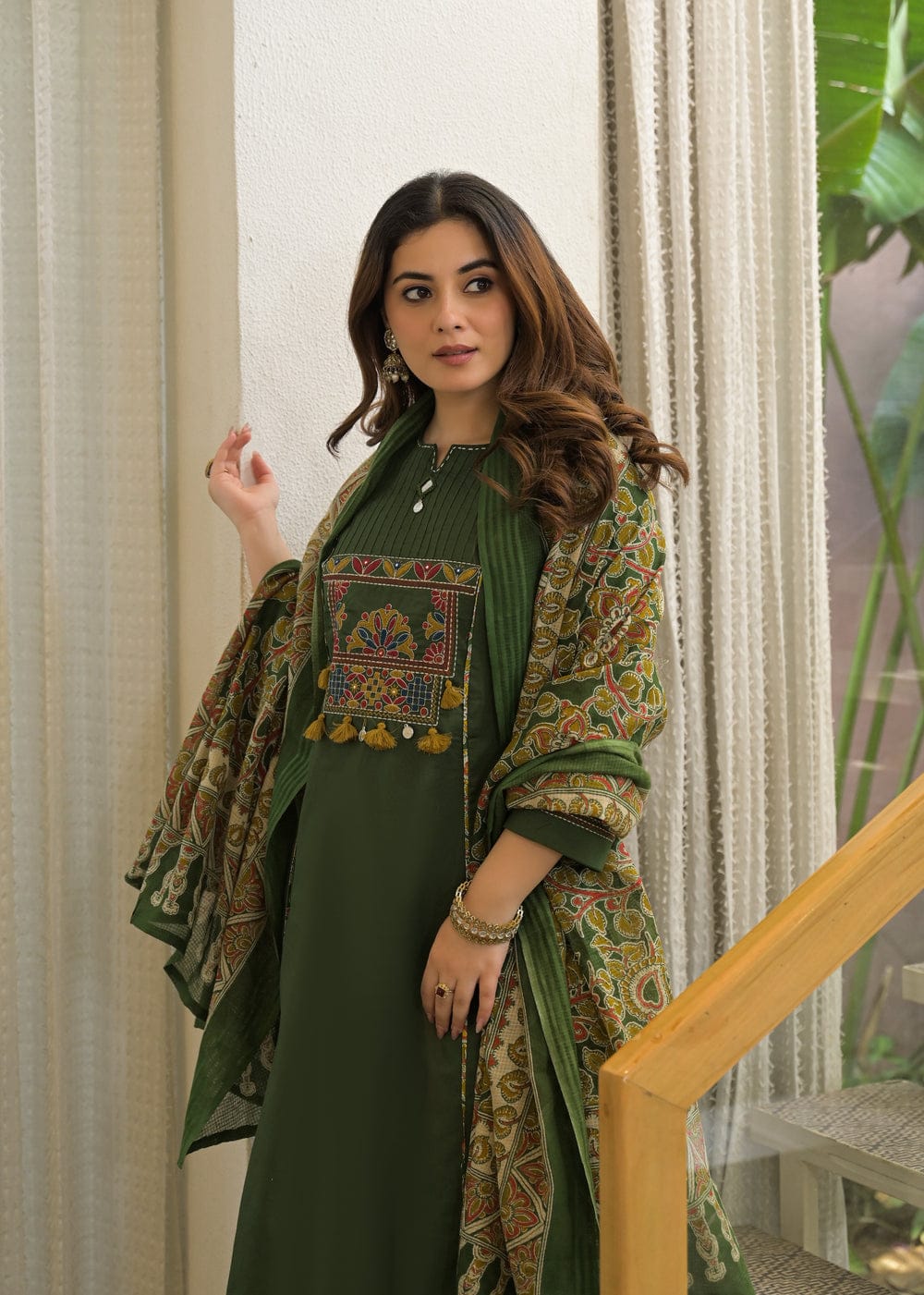 Women's Premium Cotton A-Line Embroidered Kurta Set with Printed Dupatta