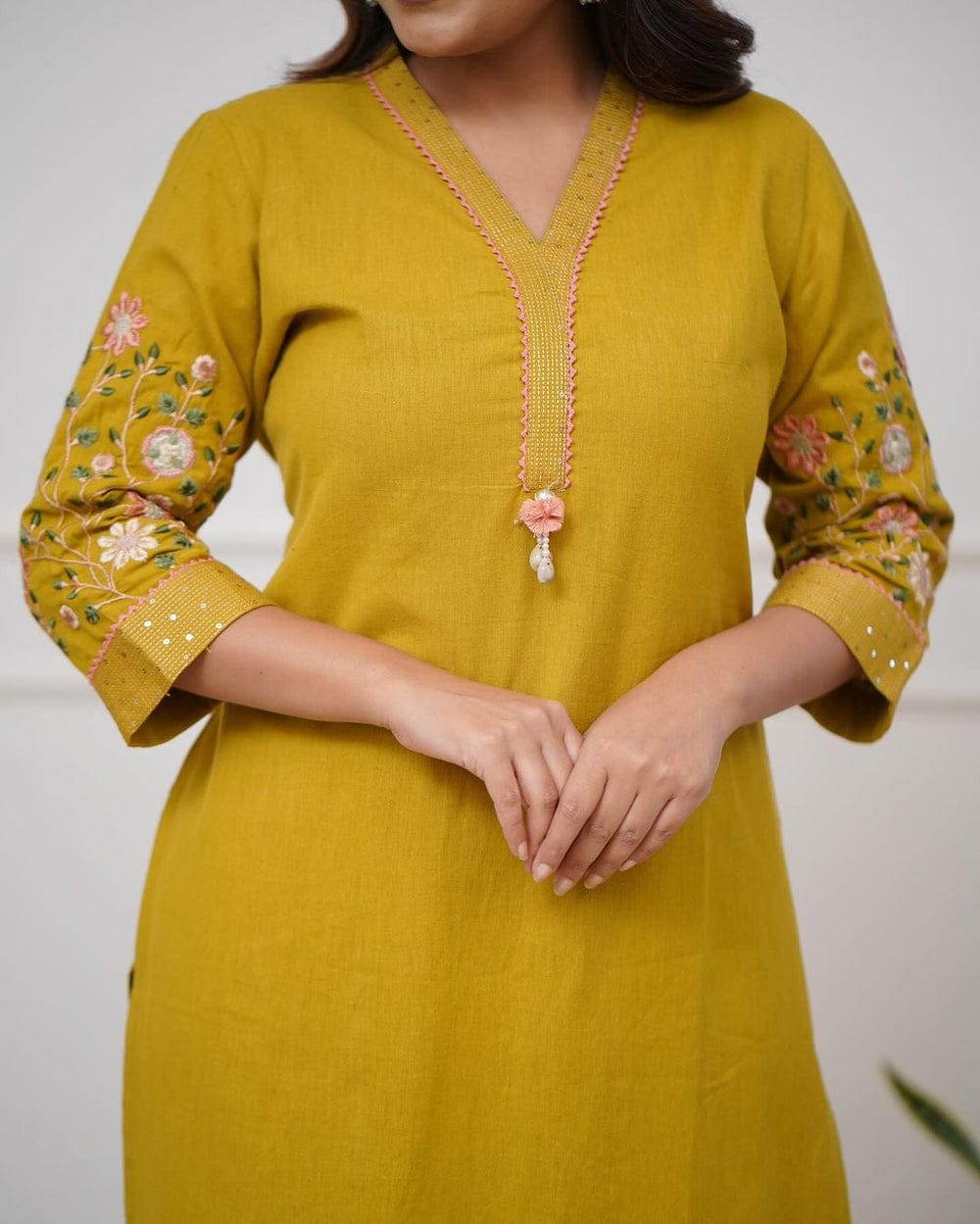 Women's Premium Cotton Slub Embroidered Kurta Pant Set