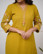 Women's Premium Cotton Slub Embroidered Kurta Pant Set
