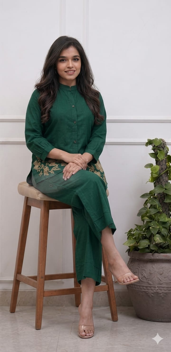 Women's Premium Cotton Embroidered Co-Ord Set