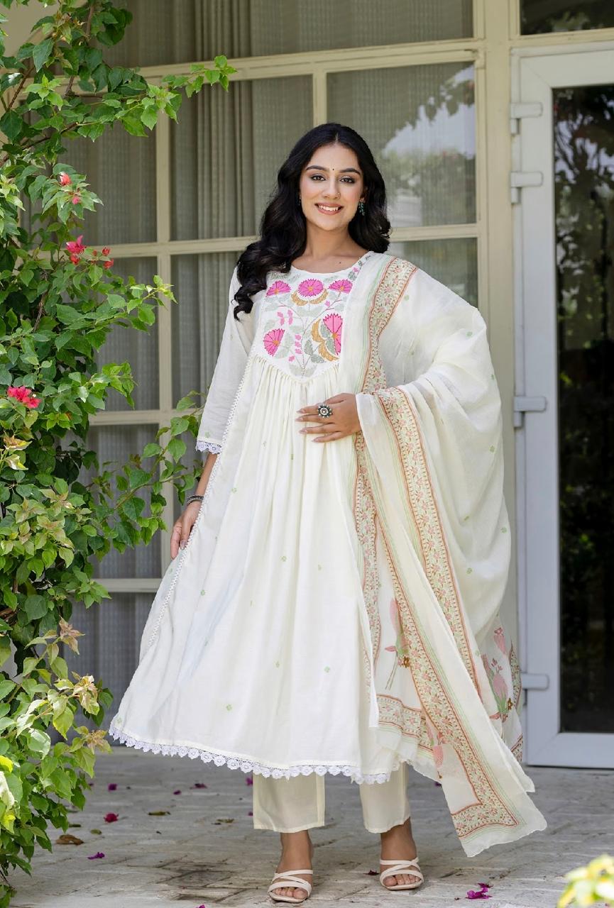 Premium Cotton Anarkali with Printed Dupatta