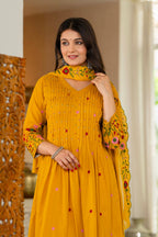 Women's Premium Pure Cotton Embroidered Anarkali Kurta Set with Pants & Dupatta