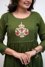 Women's Premium Cotton Embroidered A-Line Kurta Set with Dupatta