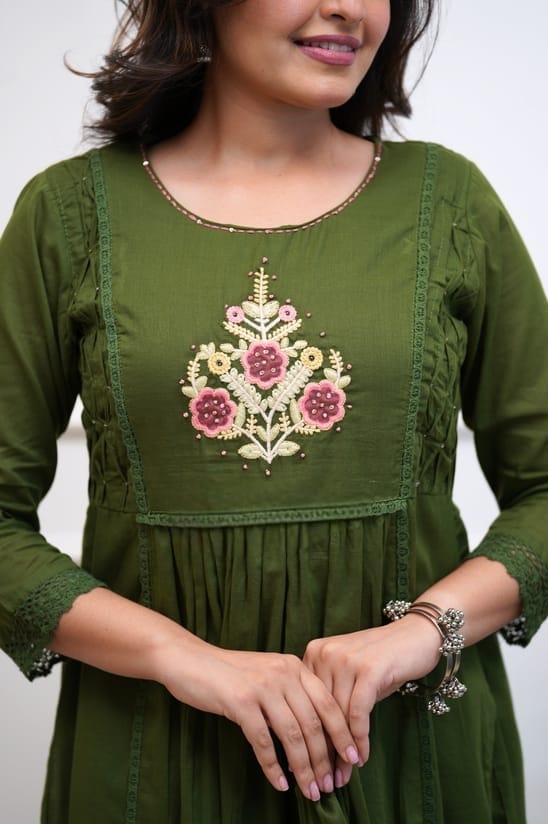 Women's Premium Cotton Embroidered A-Line Kurta Set with Dupatta