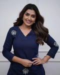 Women's Embroidered Straight Kurti Set with Lace Work Pants