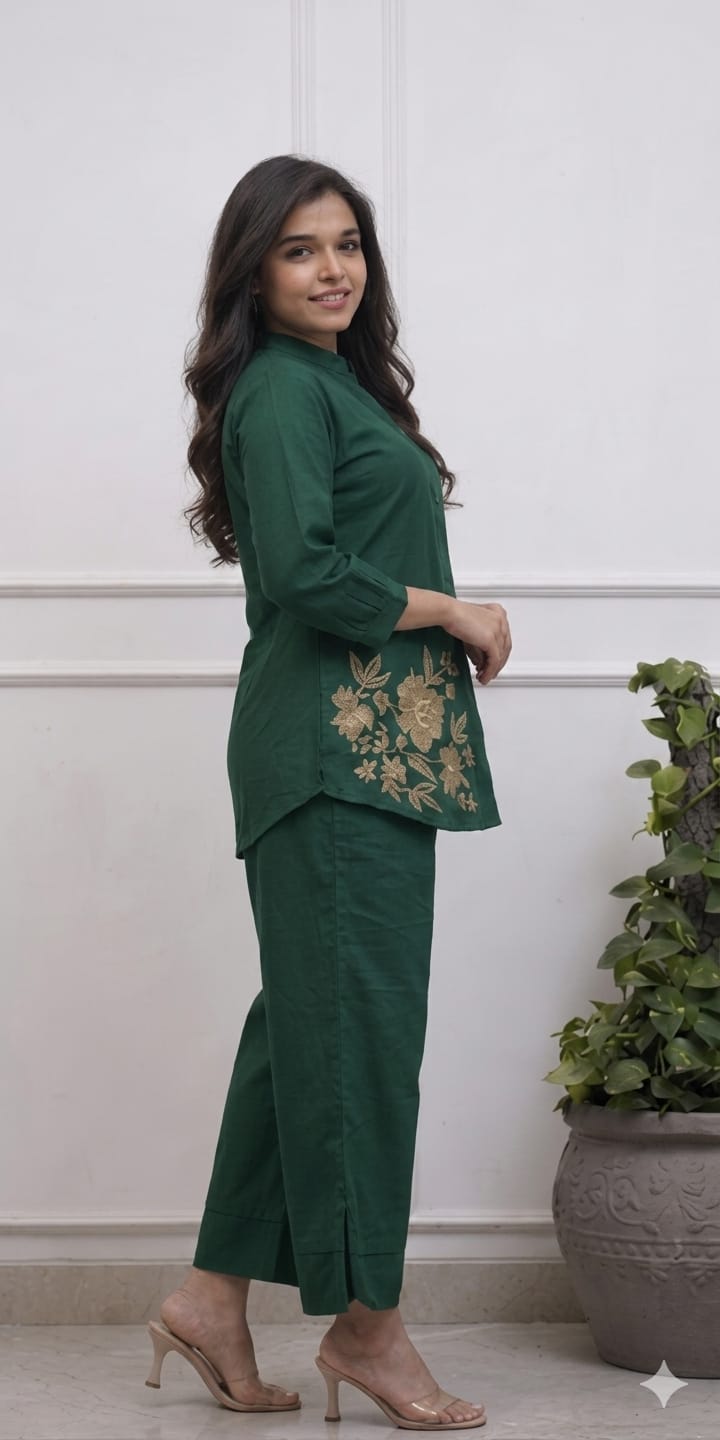 Women's Premium Cotton Embroidered Co-Ord Set