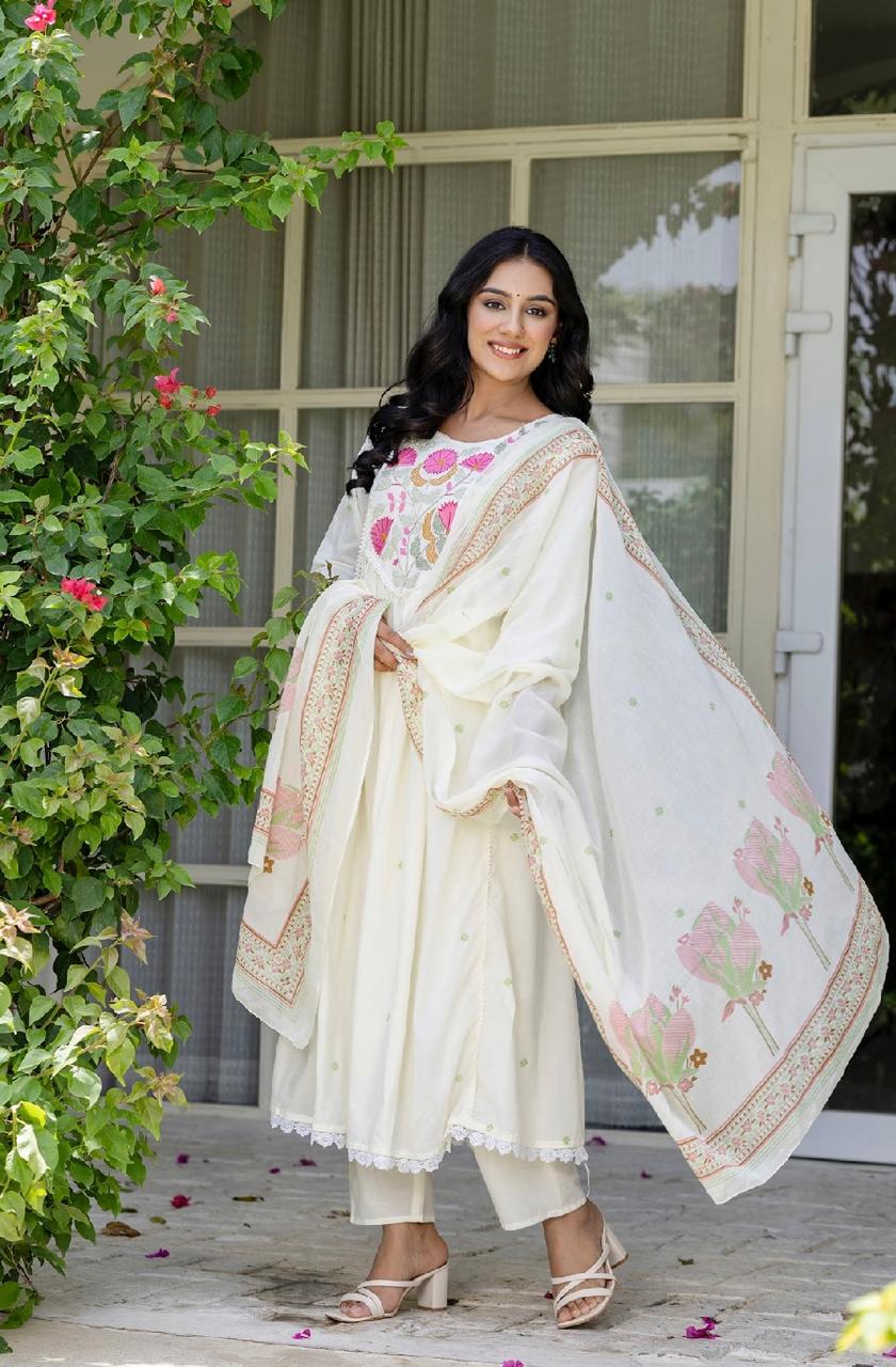Premium Cotton Anarkali with Printed Dupatta