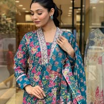 The Azure Palm Hand-Embroidered Cotton Kaftan Tunic