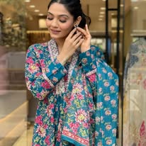 The Azure Palm Hand-Embroidered Cotton Kaftan Tunic