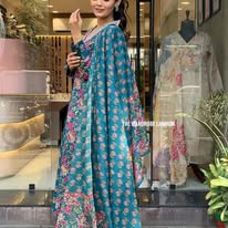 The Azure Palm Hand-Embroidered Cotton Kaftan Tunic