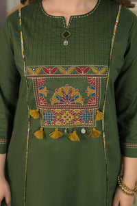 Women's Premium Cotton A-Line Embroidered Kurta Set with Printed Dupatta