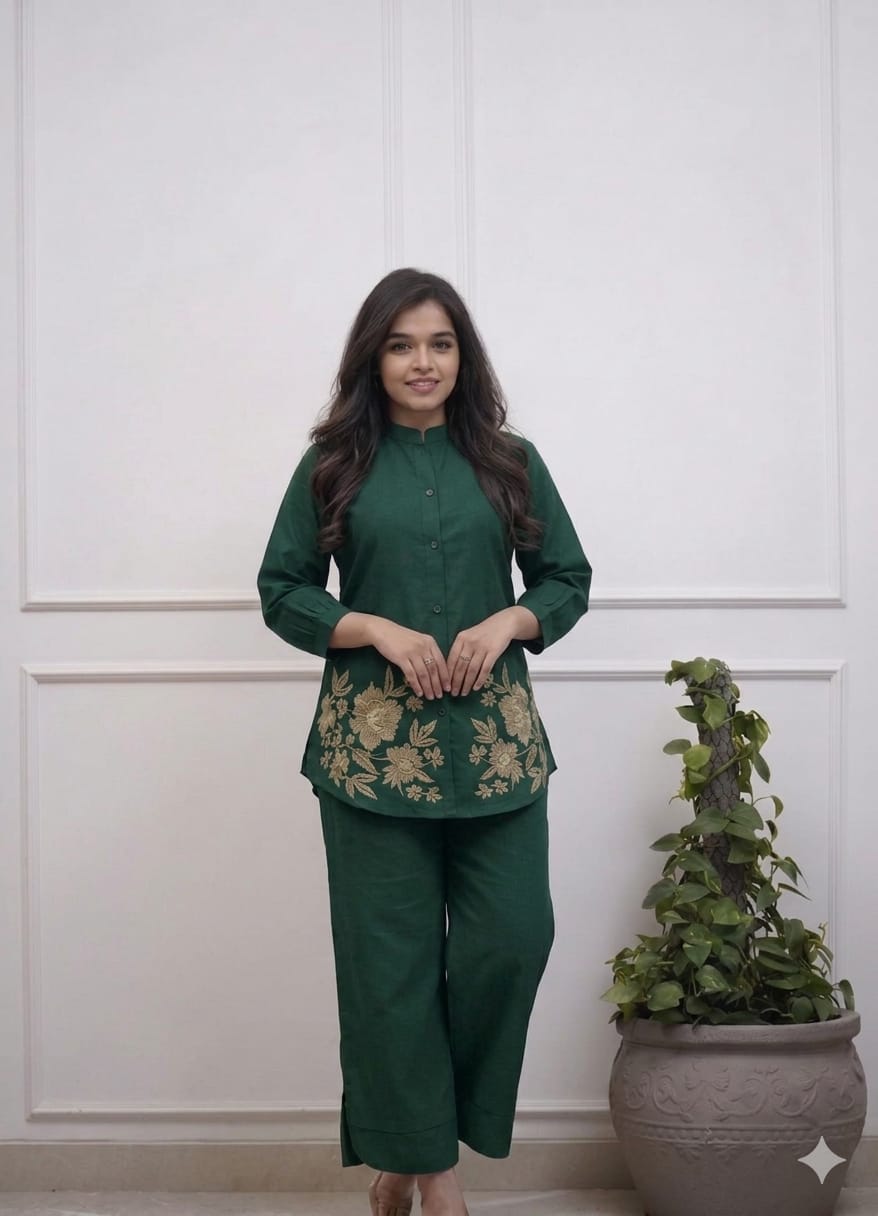 Women's Premium Cotton Embroidered Co-Ord Set
