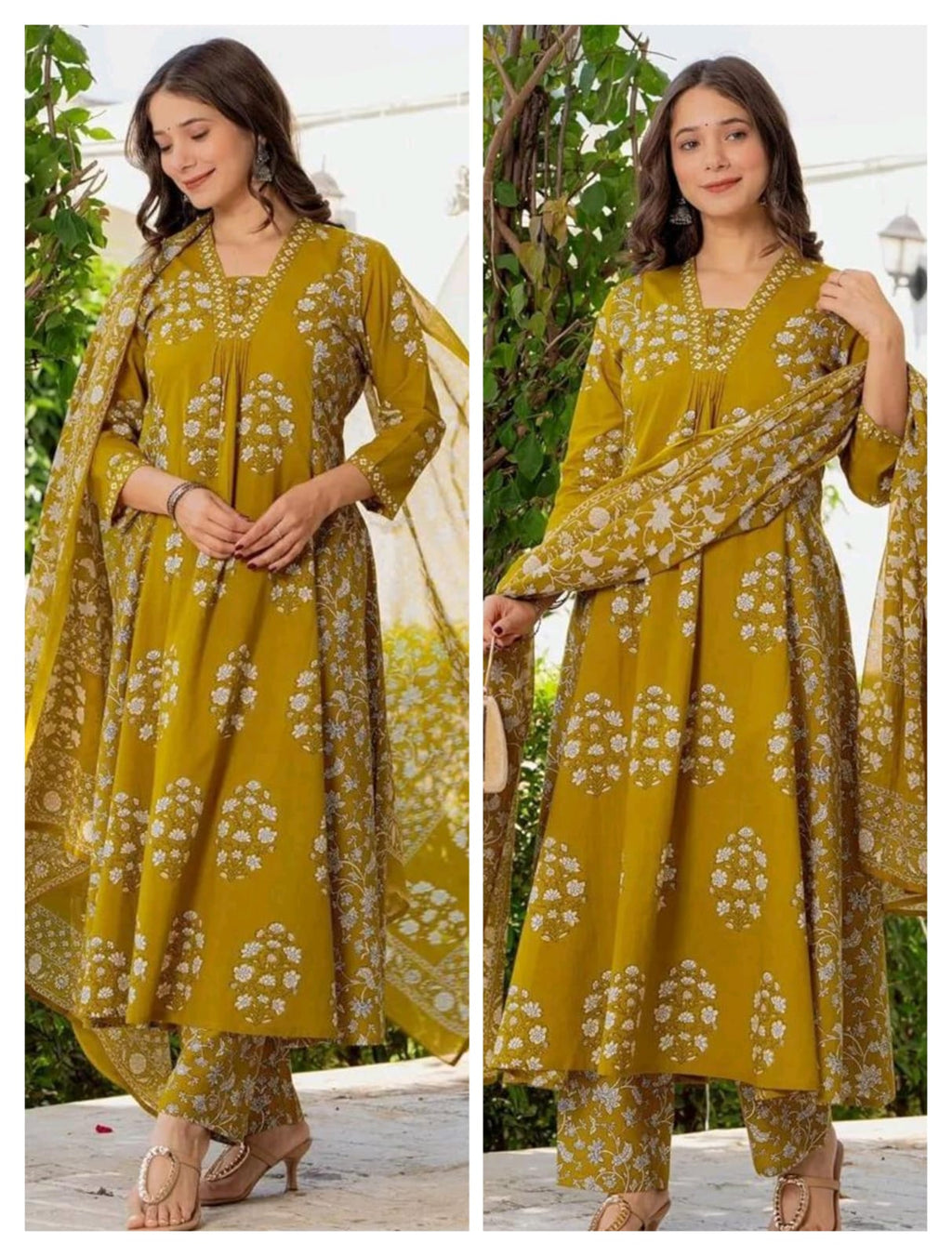 Women's Pure Fine Cotton Floral Printed Kurti Set with Pants & Mulmul Dupatta