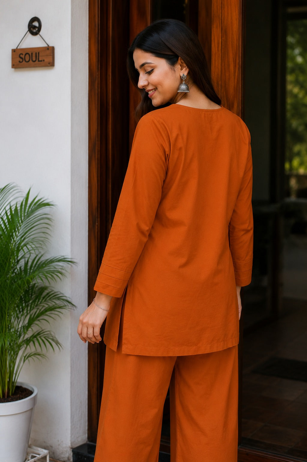 Women's Premium Cotton Embroidered Co-Ord Set with Wide-Leg Pants