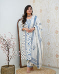 Women's Floral Printed Cotton Kurta Set with Pleated Salwar & Soft Cotton Dupatta