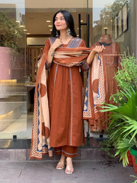 Women's Premium Cotton Embroidered Straight Kurta Set with Pants & Printed Dupatta