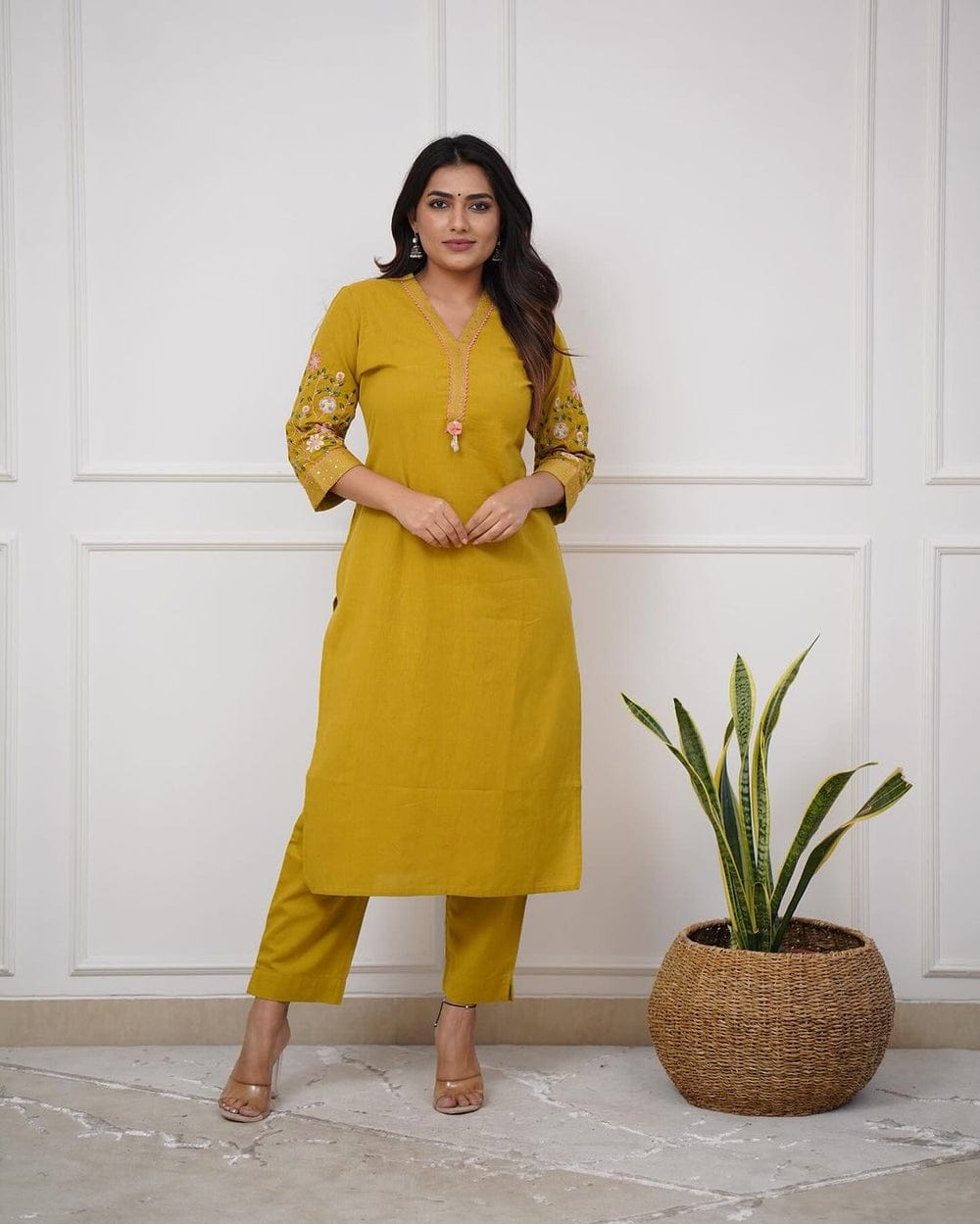 Women's Premium Cotton Slub Embroidered Kurta Pant Set