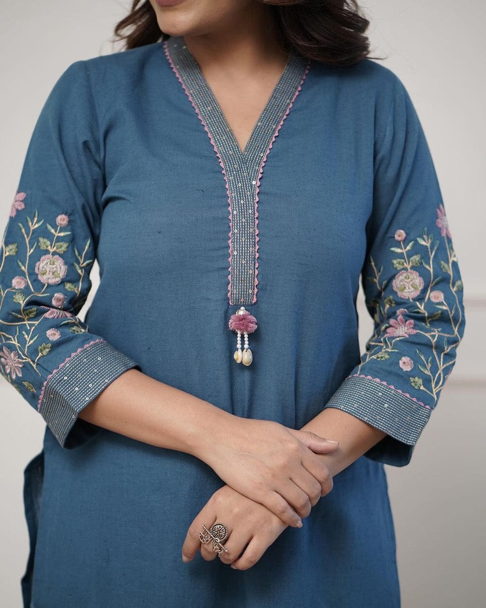 Women's Premium Cotton Slub Embroidered Kurta Pant Set
