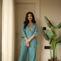 Pearl Ivory Hand-Embroidered Cotton Slub Co-ord Set