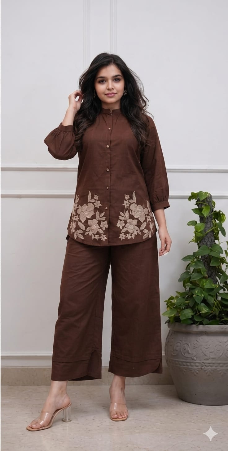 Women's Premium Cotton Embroidered Co-Ord Set