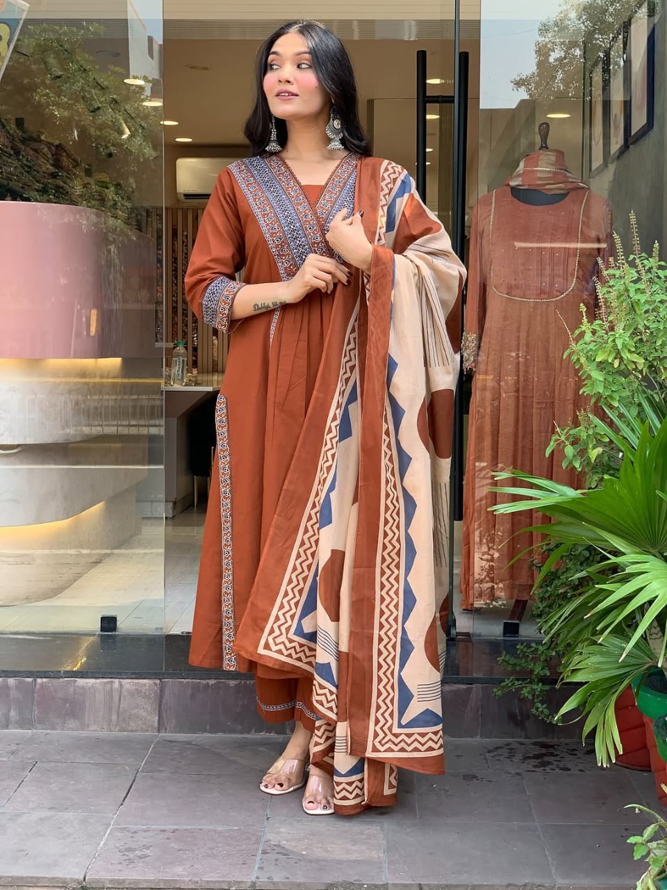Women's Premium Cotton Embroidered Straight Kurta Set with Pants & Printed Dupatta